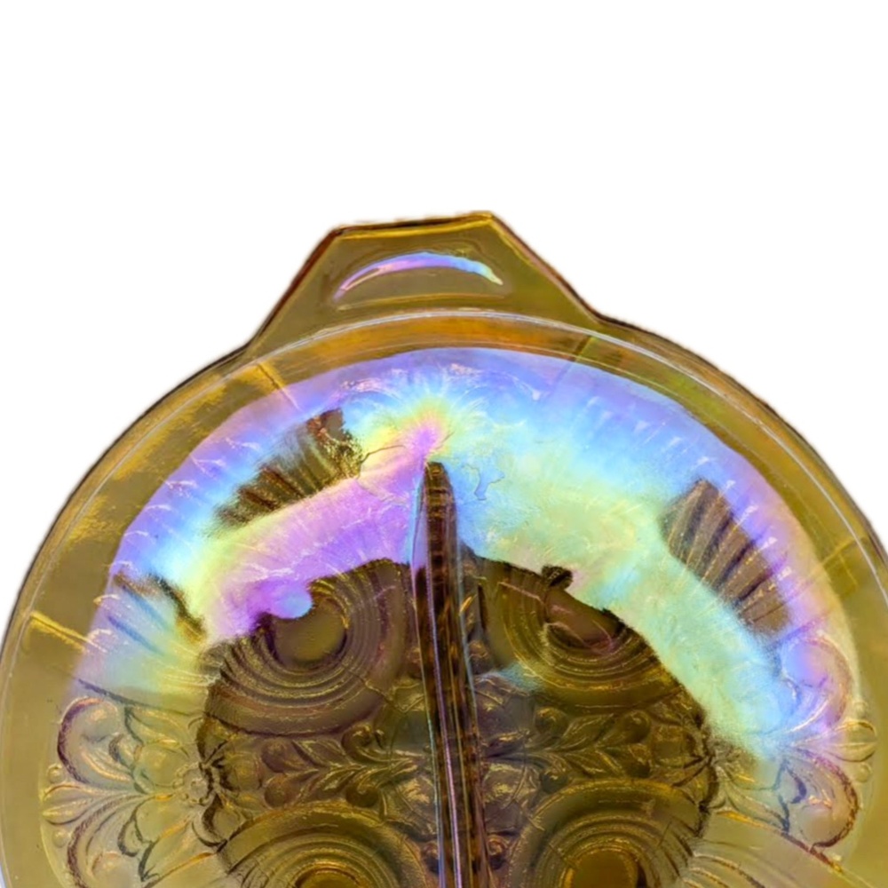 vintage killarney marigold carnival glass divided pickle dish indiana glass